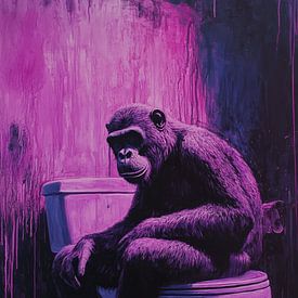 Aap Op Toilet in Neon Dromerige Street-Art Stijl van Eva Lee