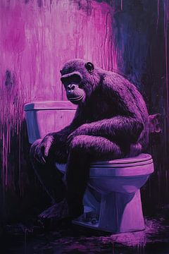 Aap Op Toilet in Neon Dromerige Street-Art Stijl van Eva Lee