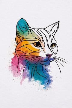 Chat coloré à l'aquarelle dans un style moderne sur De Muurdecoratie