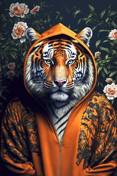 Het wilde leven in stijl: De tijger in een hoodie van Vlindertuin Art