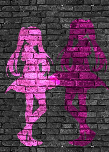 Anime silhouettes pink and pink by KalliDesignShop