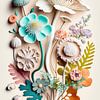 Collage de champignons et de fleurs | Art 5 sur Digitale Schilderijen