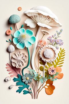 Collage de champignons et de fleurs | Art 5 sur Digitale Schilderijen