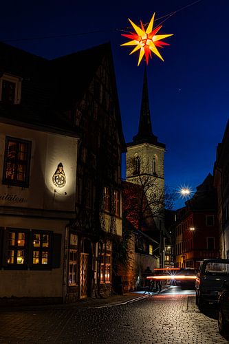 All Saints Street in the old town of Erfurt at blue hour