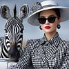 Portrait de mode surréaliste avec un zèbre et un look graphique en noir et blanc sur May
