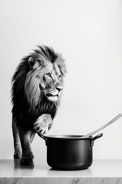 Lion in the kitchen by Poster Art Shop