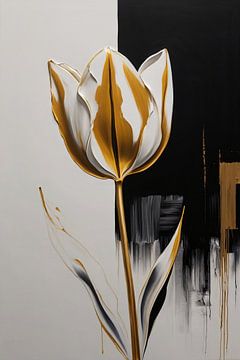 Abstraction de tulipes dorées sur fond monochrome sur De Muurdecoratie