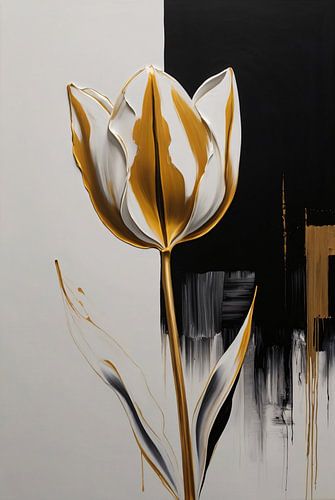 Gouden Tulip Abstractie op Monochrome Achtergrond