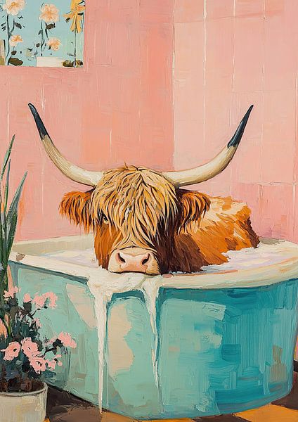 Highland Cow beim Baden von Niklas Maximilian