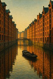 Hamburg Harbor Solitude: Barge on the Quiet Water