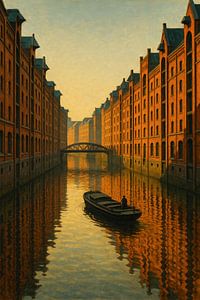 Hamburger Hafen Einsamkeit: Kahn auf dem stillen Wasser