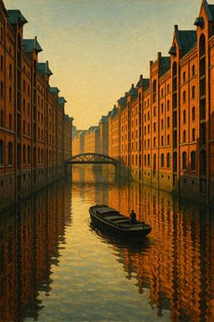 Solitude dans le port de Hambourg : Péniche sur l'eau tranquille sur Travel Shop
