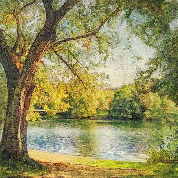 Whispering Lakeside van Abstract Schilderij
