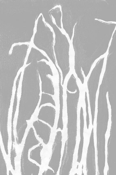 White grass in retro style. Modern botanical minimalist art in grey and white by Dina Dankers