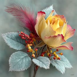 fleur jaune avec de l'eau et du glaçage sur Gelissen Artworks