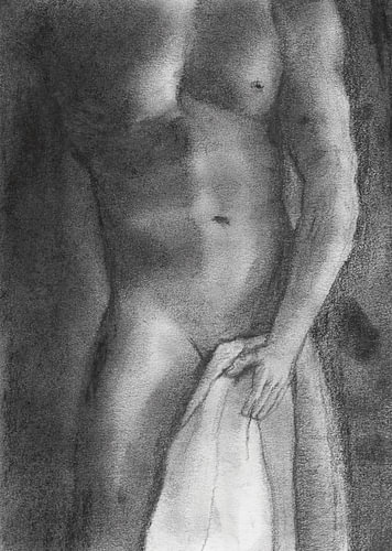 Nude man with towel pastel grey black white