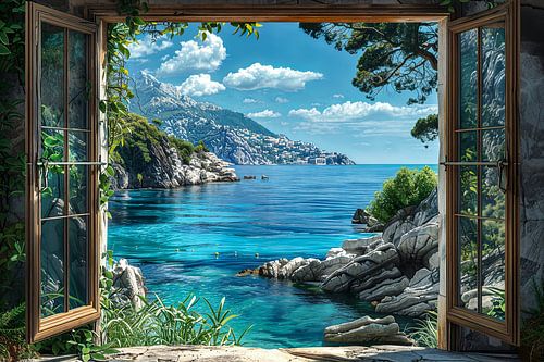 kijk uit het raam met zicht op een prachtig landschap