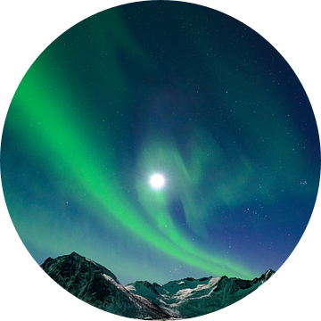 Noorderlicht boven de bergen van Senja in Noord-Noorwegen