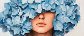 Feminines Porträt mit blauen Blüten von Poster Art Shop