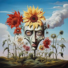 Surreal flowers faces landscape melancholy fairy tale