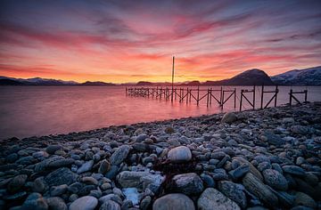 The old fishermen's pier at sunrise, Godøy, Norway by qtx