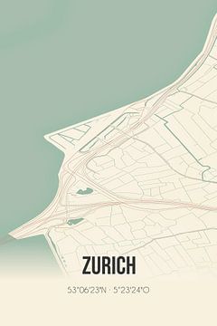 Vintage landkaart van Zurich (Fryslan) van MijnStadsPoster