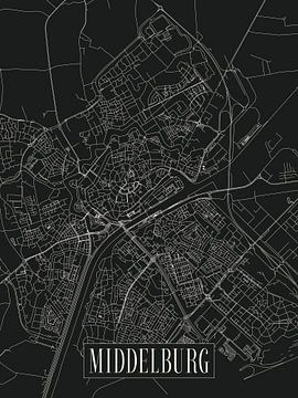 Stadskaart Middelburg - Stad - Donkere variant - Zeeland Plattegrond van Locus Studio