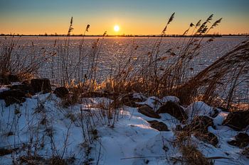 Winterse zonskomst bij het IJsselmeer