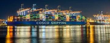 Containerschip aangemeerd bij de containerterminal