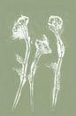 Weiße Blumen im Retro-Stil. Moderne botanische minimalistische Kunst in Pastell Salbeigrün von Dina Dankers Miniaturansicht