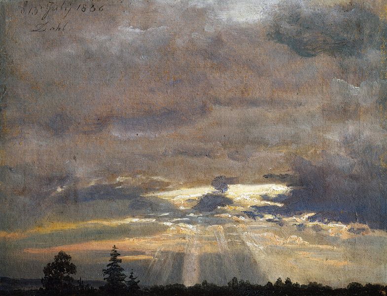Étude des nuages avec Sunbeams, Johan Christian Dahl par Des maîtres magistraux