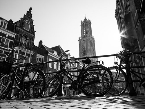Bicycles Parked Against the Bridge in the Heart of Utrecht