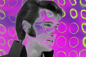 Elvis Presley Portrait Pop Art abstrait en rose jaune sur Art By Dominic