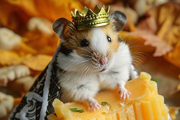 Hamster met kroon en kaas close-up van Imperial Art House