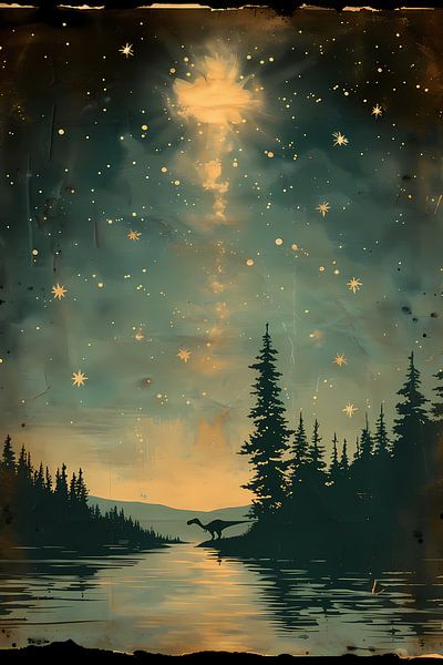 Dinosaure au clair de lune au bord de l'eau par Art & Soul Creations
