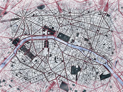 Carte de Paris centrum avec le style 'White Winter'