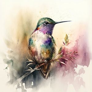 Kolibrie Aquarel Waterverf Digitaal Kunst Fantasie van Preet Lambon