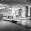 Skyline Rotterdam Erasmusbrug - Zwart Wit van Vincent Fennis