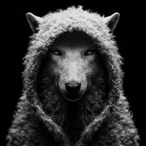 Wolf im Schafspelz schwarz-weiß