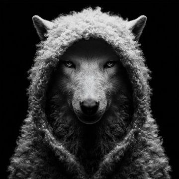 Le loup déguisé en agneau noir et blanc sur TheXclusive Art
