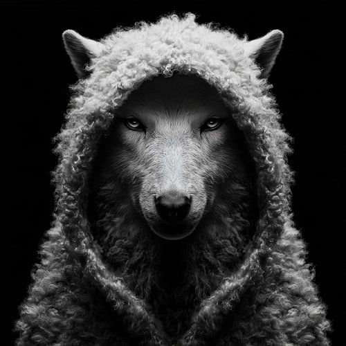 Le loup déguisé en agneau noir et blanc