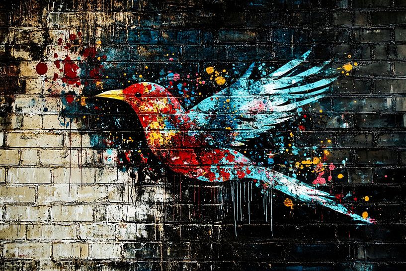 Vliegende vogel graffiti kunst van Art & Soul Creations