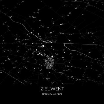 Zwart-witte landkaart van Zieuwent, Gelderland. van Rezona