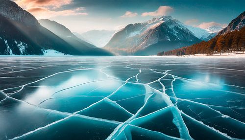 Ijsmeer met barsten en bergen