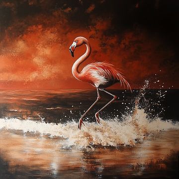Flamingo dans in koraaltinten van Bianca ter Riet