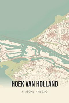 Retro map of Hook of Holland, Randstad, South Holland. by Rezona