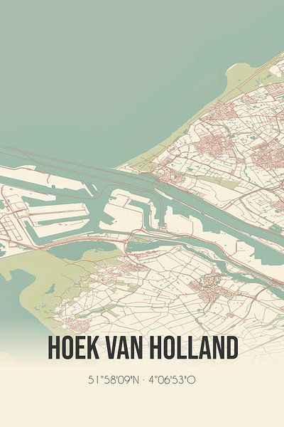 Retro map of Hook of Holland, Randstad, South Holland. by Prints of Place