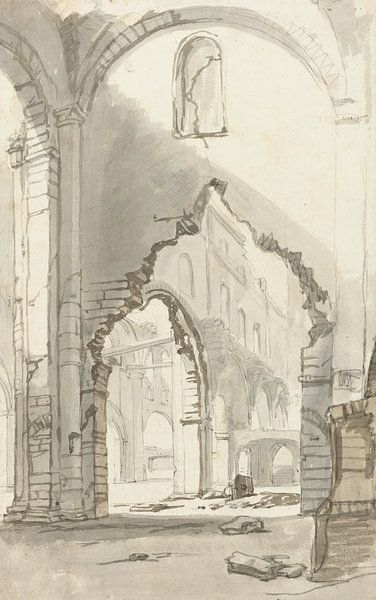 Interior of the Nieuwe Kerk in Amsterdam, after the fire of 1645, Gerbrand van den Eeckhout, 1645 -  by Marieke de Koning