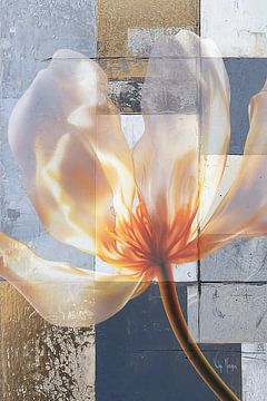 Moderne abstracte Tulp  met goud accenten - Wanddecoratie in Mondriaanstijl van Wilma Mesman