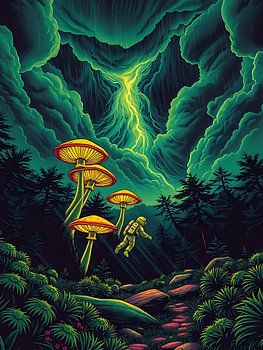 Astronaut in einem geheimnisvollen Wald